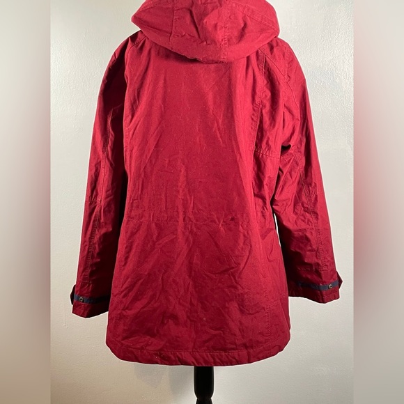 Giacca Maroon Hooded Full Zip Up Button Down Drawstrings Long Sleeve Jacket XL - Picture 6 of 9